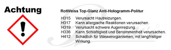 Top-Glanz, Anti-Hologramm-Politur, RotWeiss CLP/GHS Verordnung